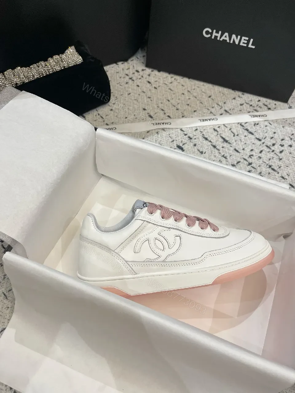 View 4 of White Leather Sneakers with Blush Accents — Luxe Everyday Comfort