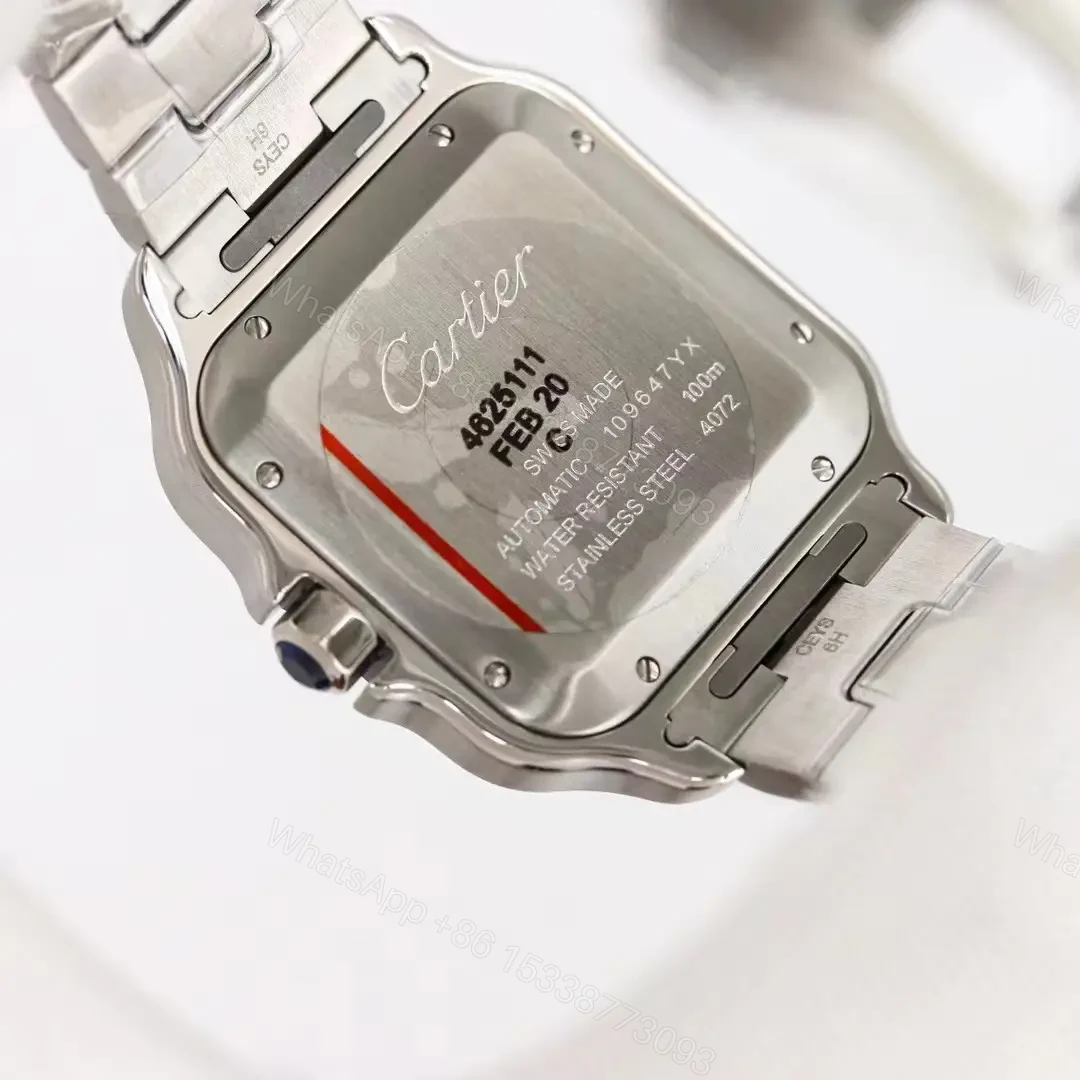View 8 of Cartier super clone Santos Blue Bezel White Dial Steel Bracelet 40MM Premium RG-CARTIER-SANTOS-BLU-BEZ-WHT-STL-40