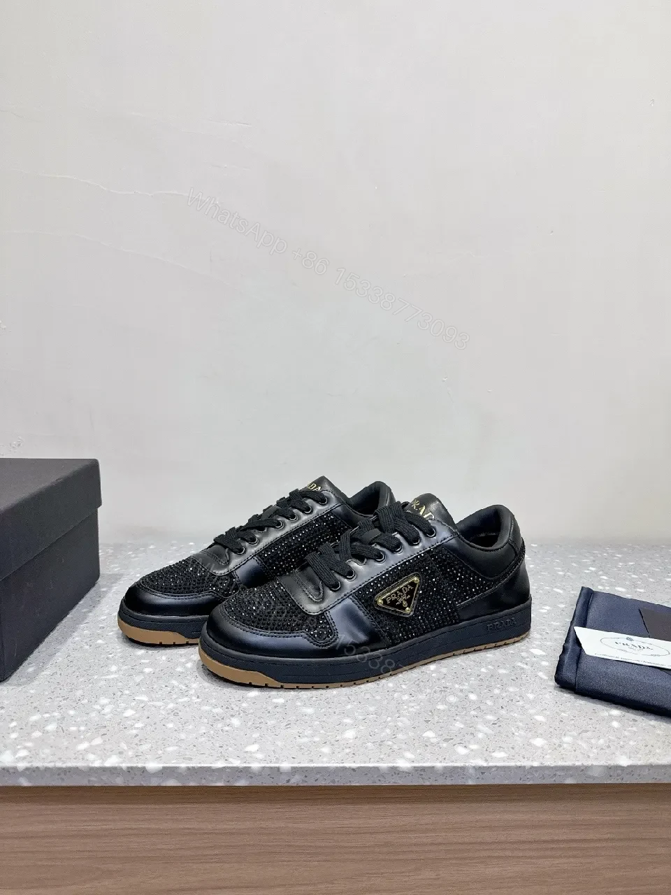 View 9 of Black Leather Grid-Textured Luxury Sneakers with All-Day Comfort