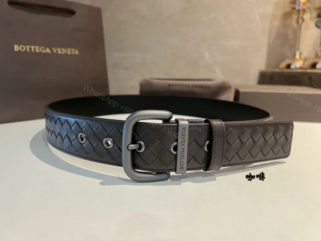 View 5 of Charcoal Leather Belt + Woven Texture + Matte Buckle + Versatile Luxury Belt