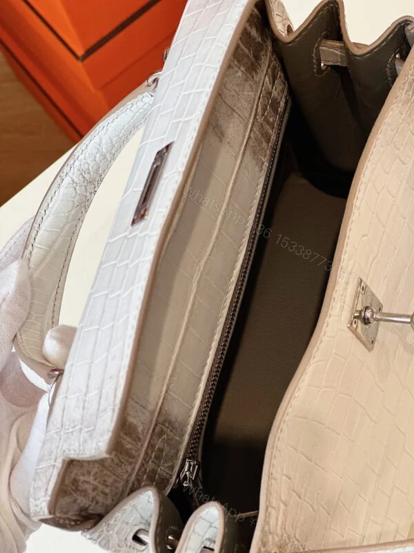 View 9 of Hermes Kelly 25 Himalaya Albino Genuine Crocodile Leather Palladium Hardware