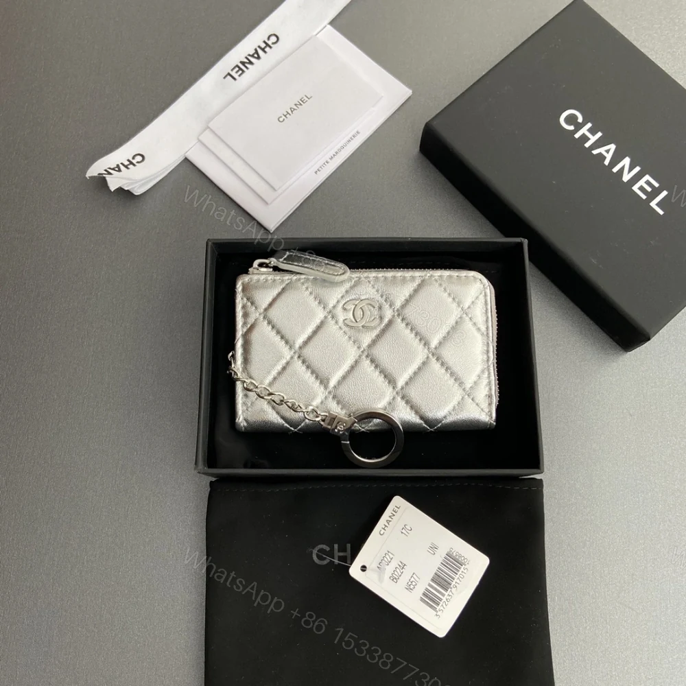View 3 of 高仿Chanel*AP0224零錢包銀色小羊皮銀扣免檢版