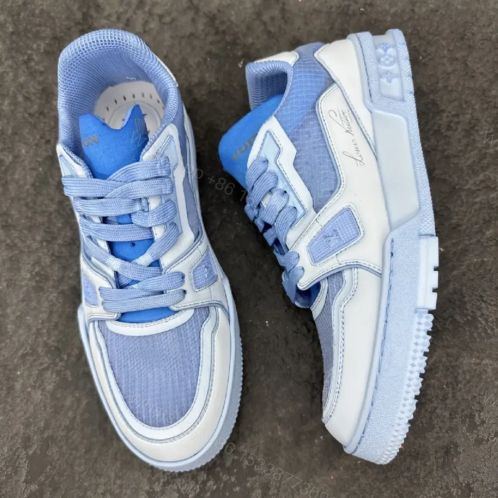 View 10 of Blue Denim-White Leather High-Top Sneakers: Luxe Comfort