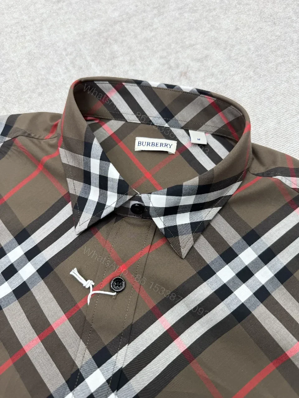 View 2 of Brown Plaid Cotton Button-Down Shirt with Signature Pattern