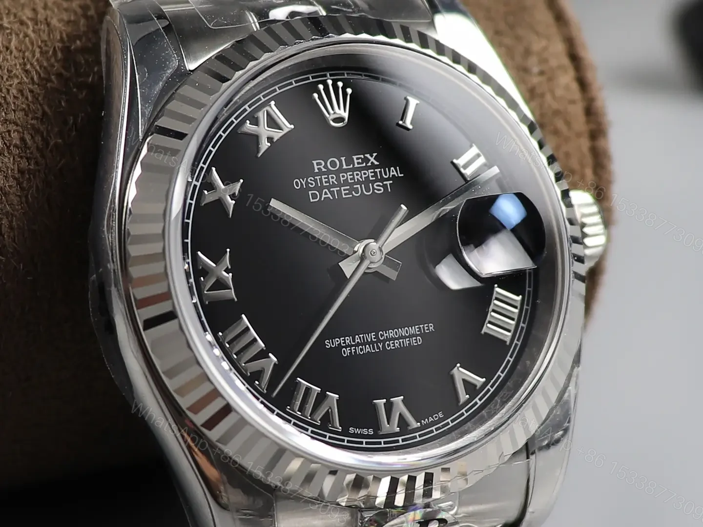 View 3 of Rolex Datejust 36 Stainless Steel Fluted Jubilee Black Roman 116234-0086