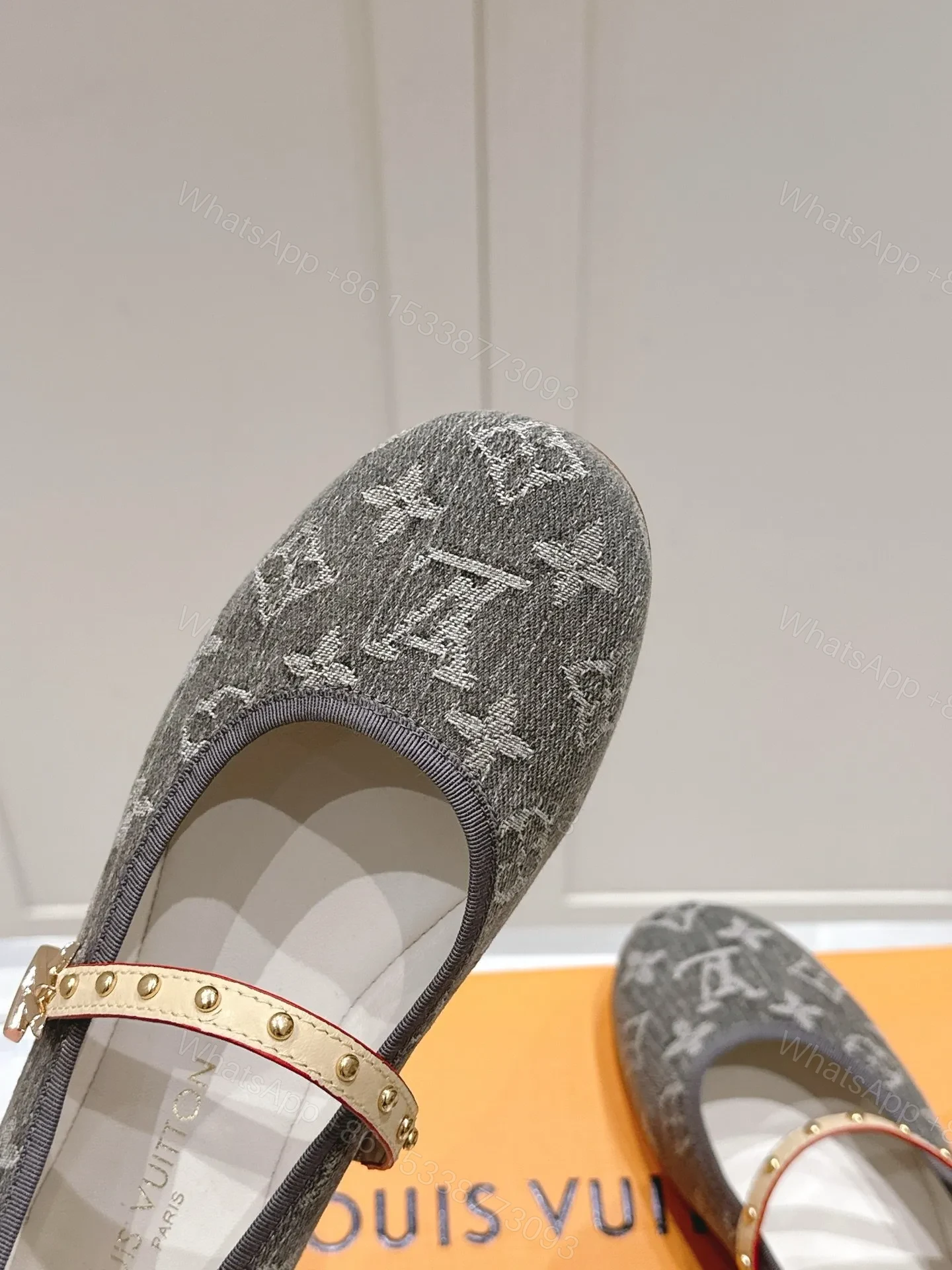 View 2 of LV Women Gray Fabric Studded Strap Flats