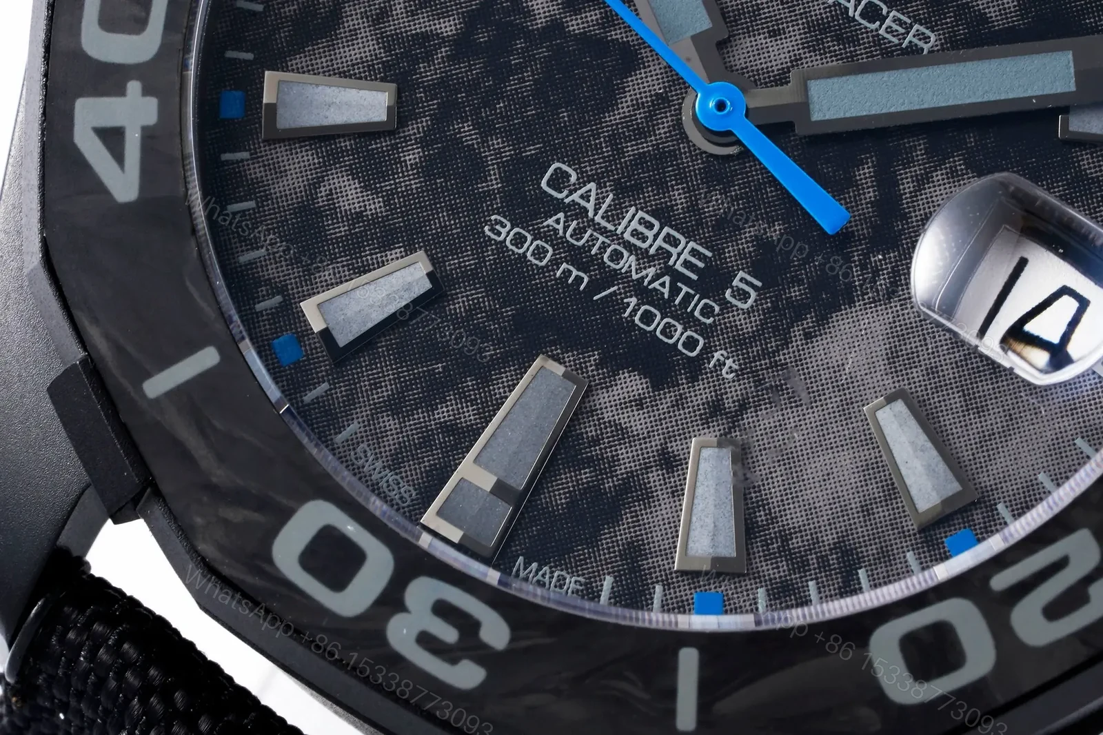 View 9 of V6 Factory TAG Heuer Super Series Black Dial Blue Stitching Strap Watch – Elegant Casual, Unique, and Dynamic