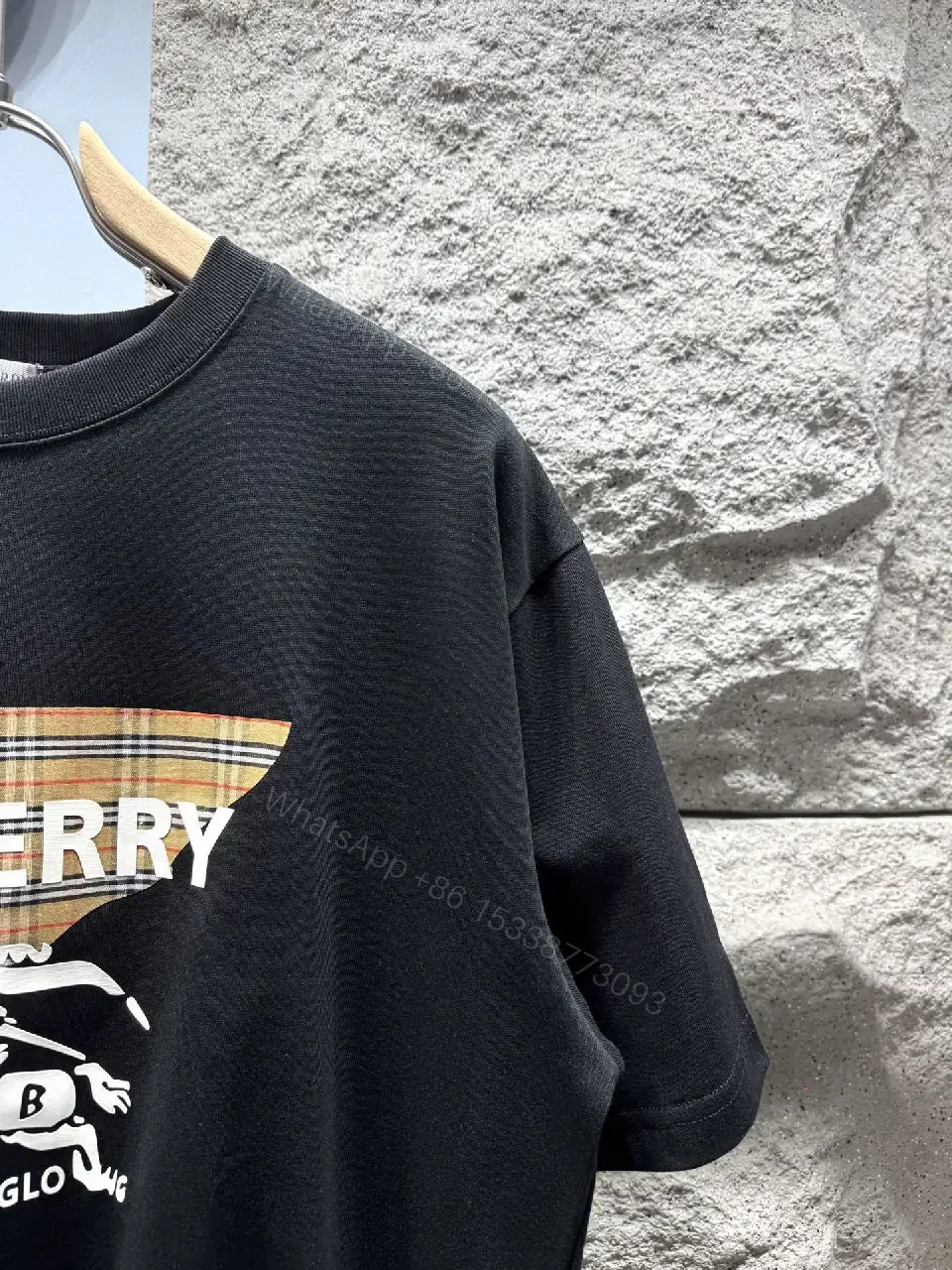 View 10 of Black Cotton-Blend Graphic Tee: Luxe Burberry-Style Banner