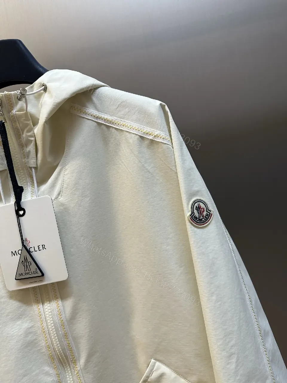View 11 of Cream nylon lightweight hooded jacket with premium comfort for everyday luxury