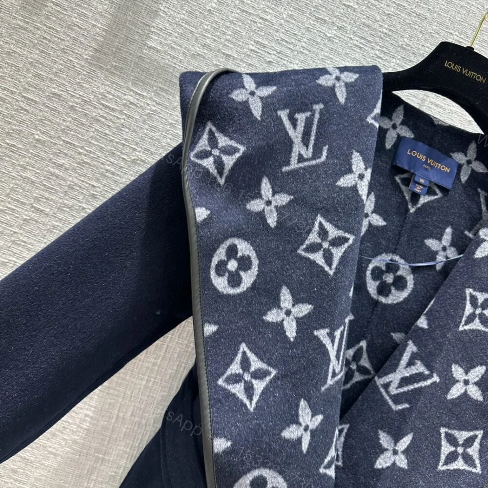 View 5 of Louis Vuitton Classic Monogram Wool Blue Coats