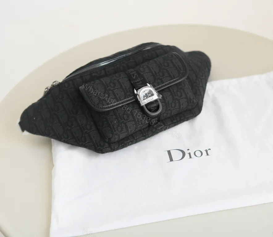 Black Textured Belt Bag: Dior-Inspired Minimalist, Compact Utility — view 1