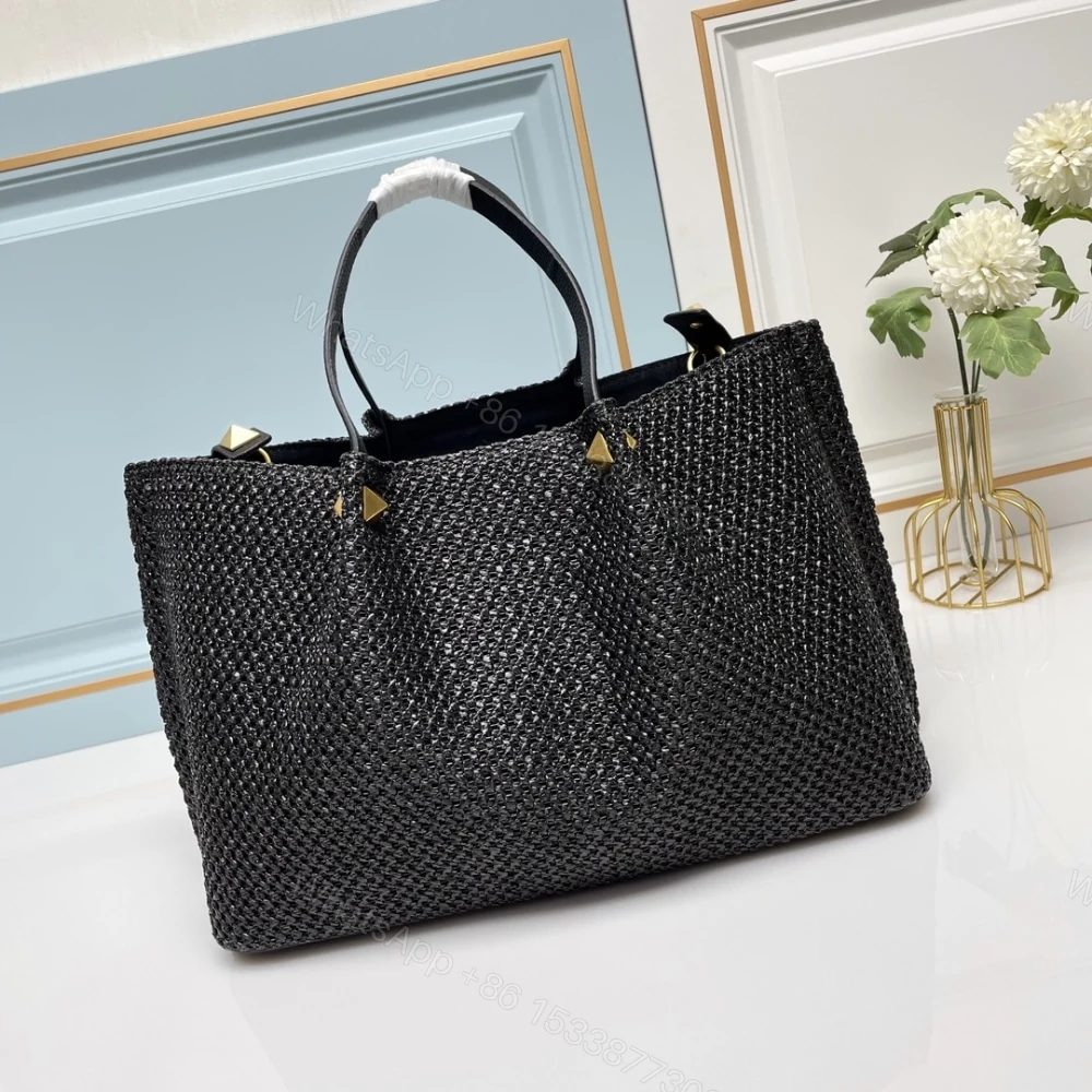 View 4 of VALENTINO GARAVANI MEDIUM STRAW SUMMER TOTE BLACK 35CM