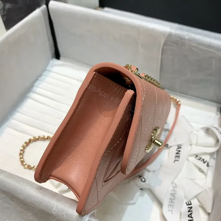 View 4 of Soft Pink Quilted Lambskin Bag with Chain Strap