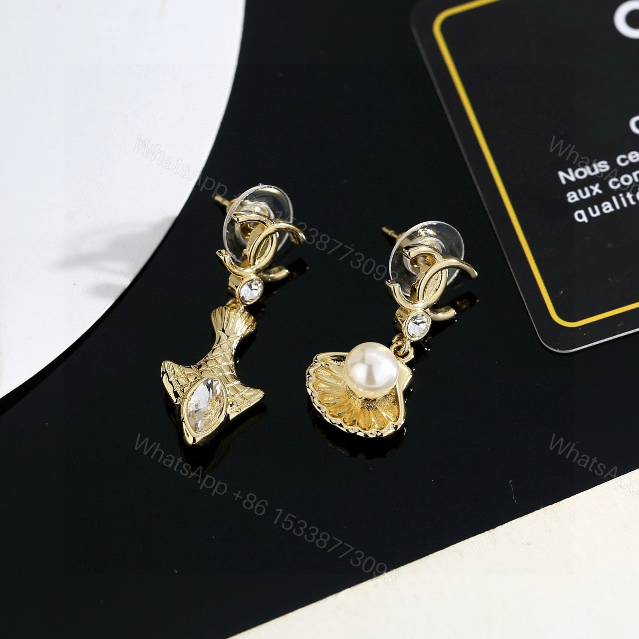 Chanel精品仿製海洋風耳環金色魚貝造型女款飾品 — view 1