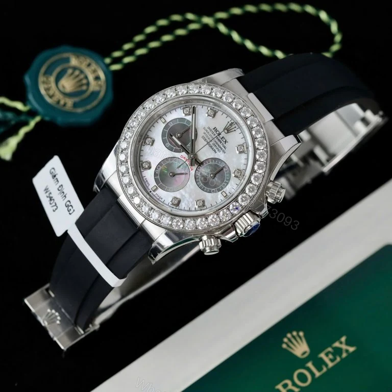 View 2 of Daytona 40mm Super Clone Mother of Pearl Number Pile Dial & Moissanite Diamond Bezel