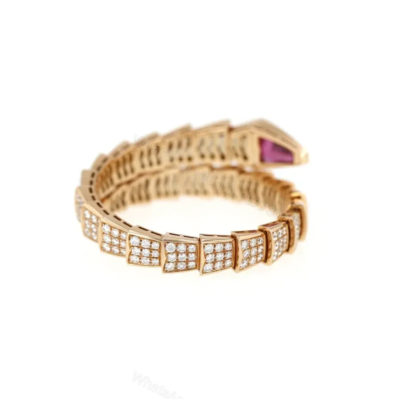 View 5 of Bvlgari 18K Rose Gold Red Tourmaline and Diamond Solitaire Bangle