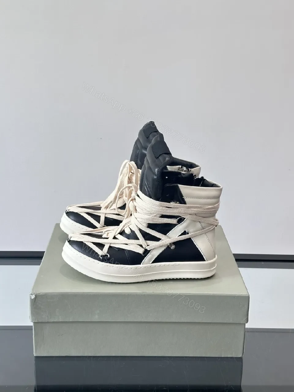 View 3 of Bold Black & Off-White High-Top with Architectural Straps
