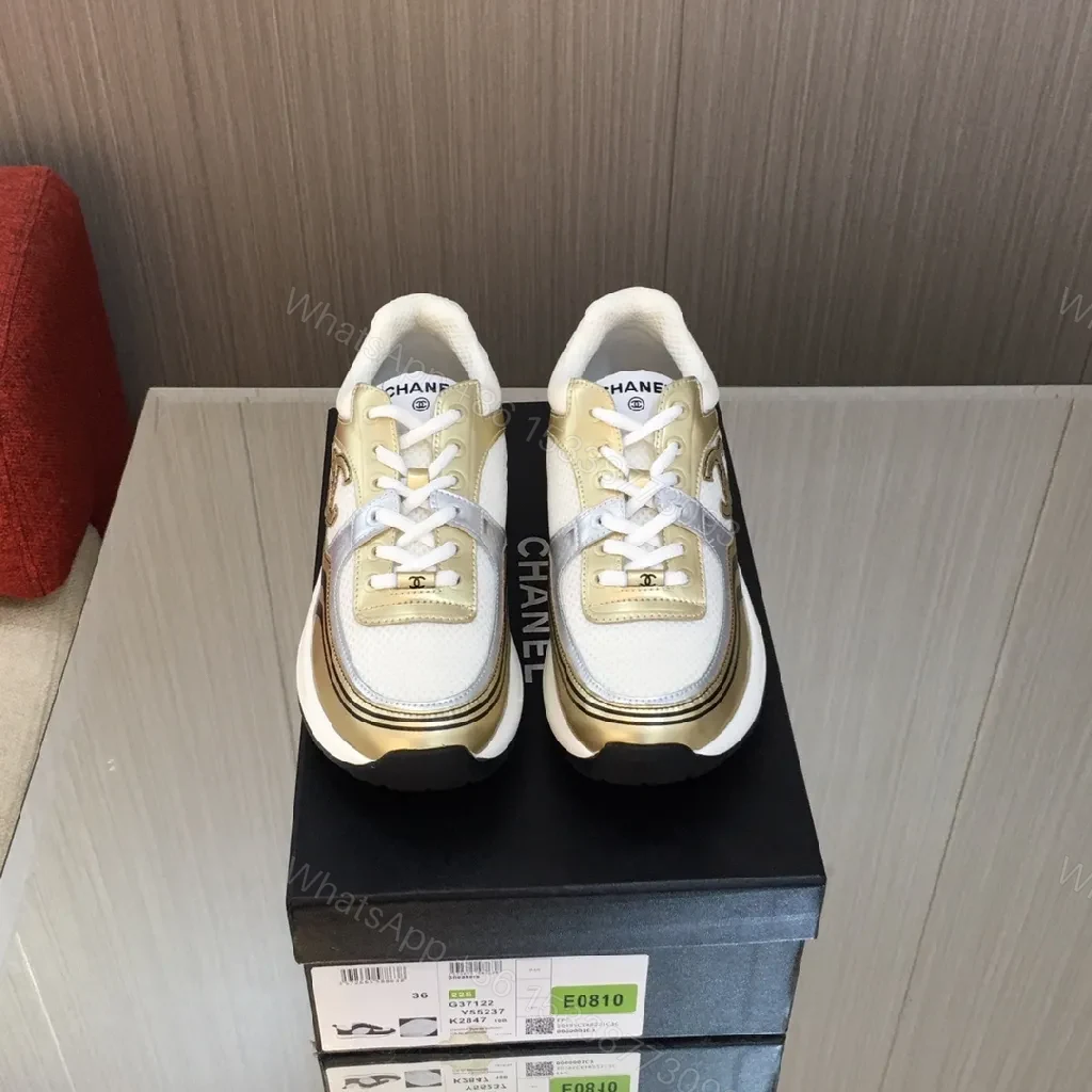 View 3 of Gold-Tone Luxe Sneaker: Textured Mesh, Everyday Glam