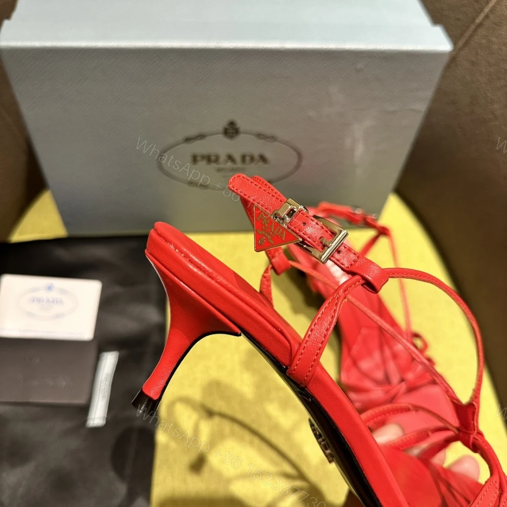 View 7 of 高仿Prada*1X504M方頭一字中踭涼鞋5.5CM紅色免檢版