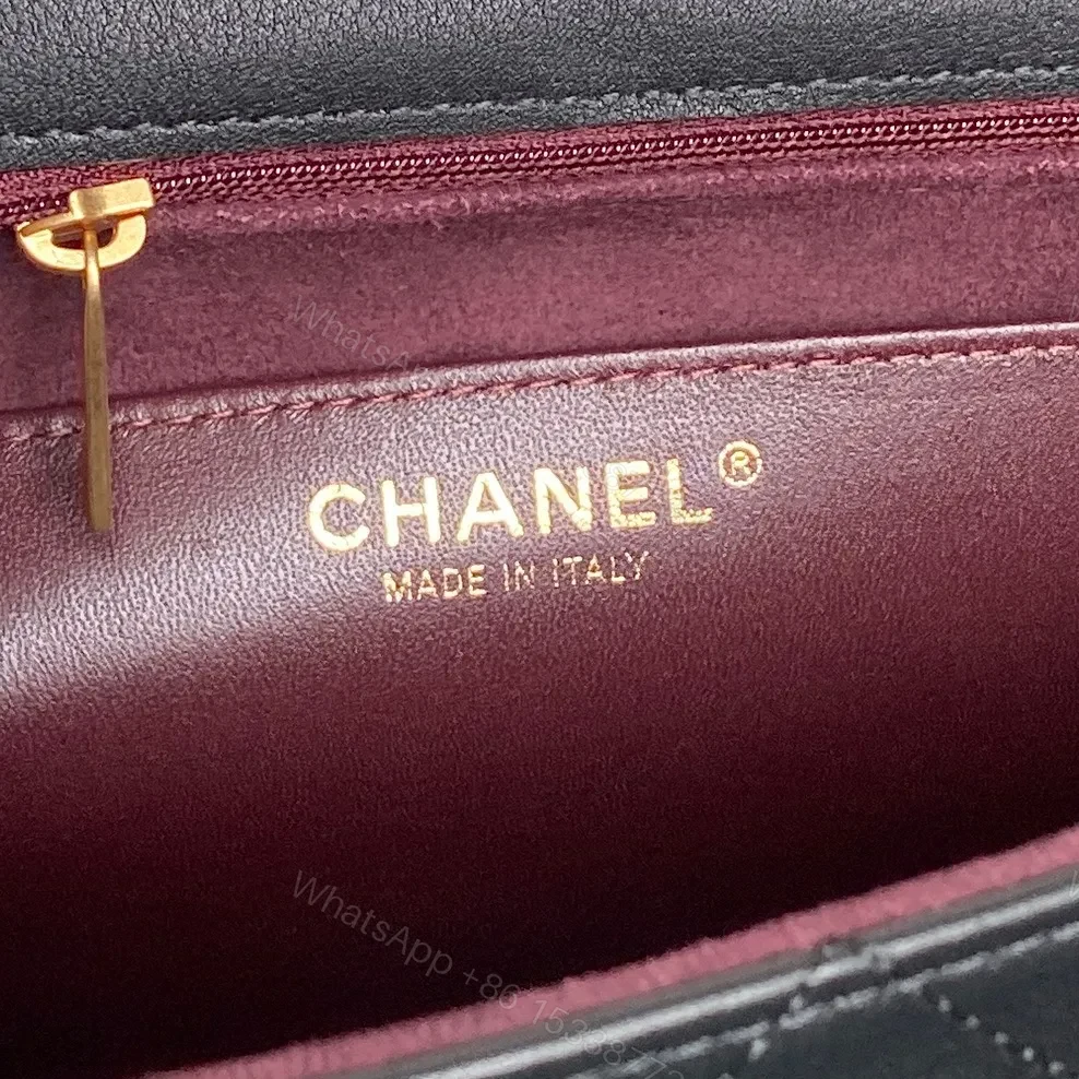 View 7 of Chic Black Quilted Flap Bag with Gold Logo