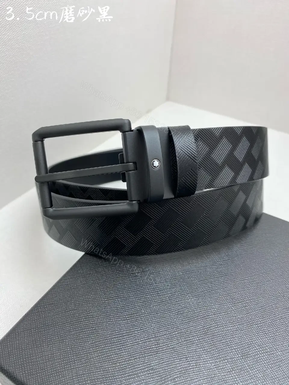 View 6 of Black Matte Chevron Belt with Gunmetal Buckle, Minimalist Montblanc Keeper