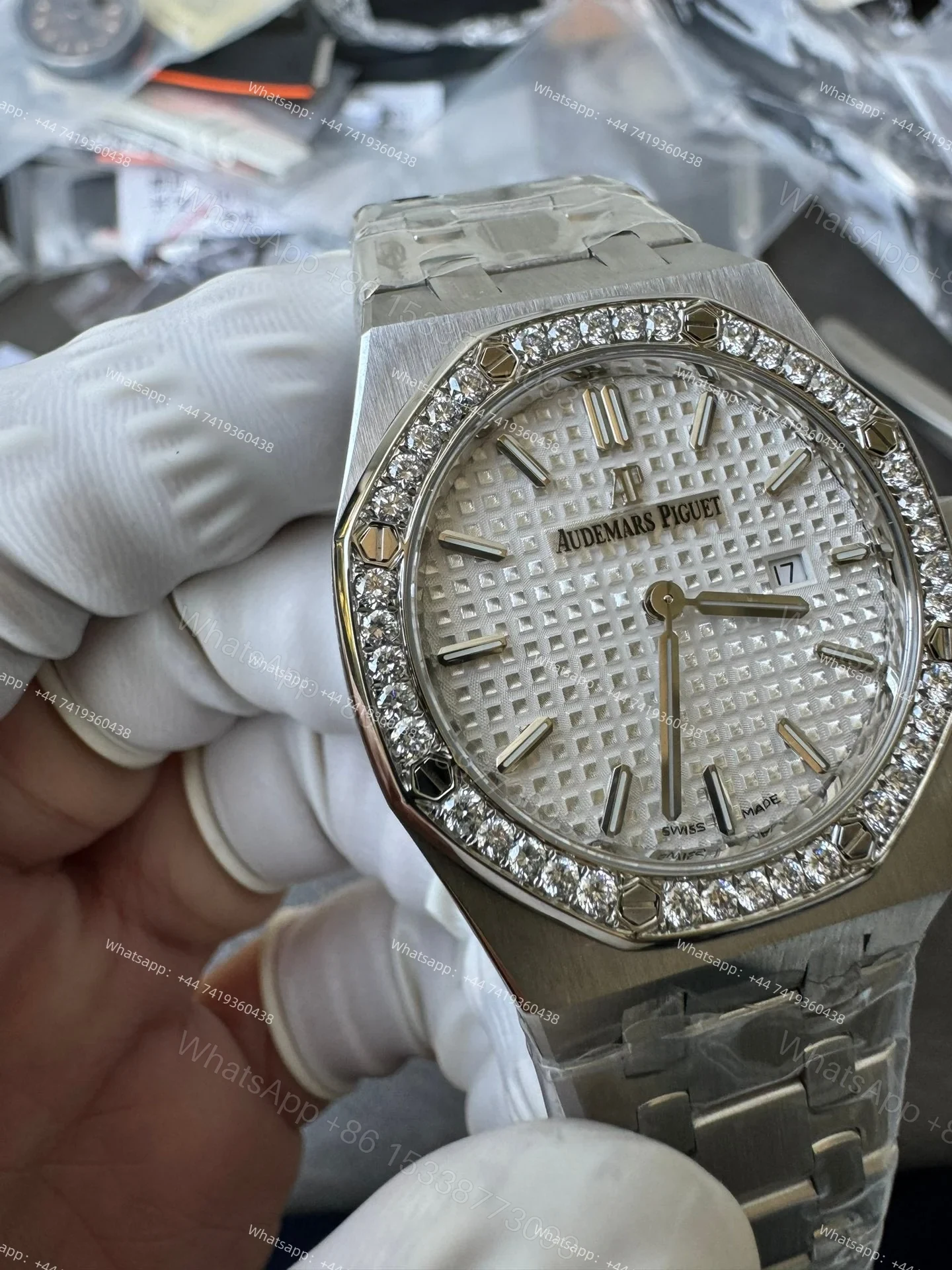 View 5 of Audemars Piguet Super Clone Royal Oak 67651ST Diamond-Set Bezel White Dial 33MM