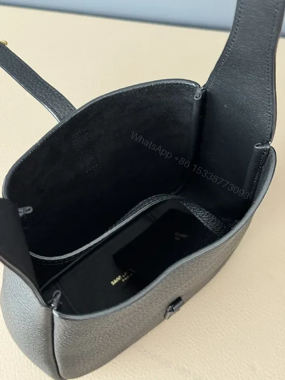 View 4 of Structured Leather Hobo with Gold YSL Accent â€“ Everyday Carry Bag
