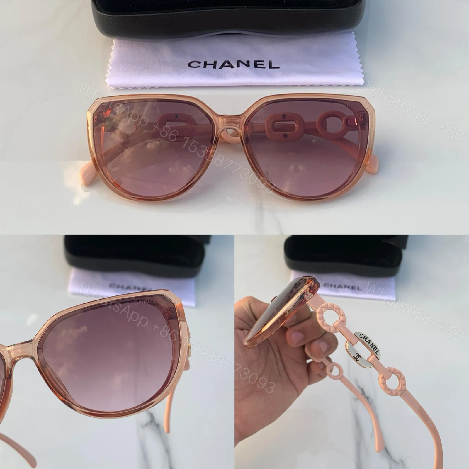 View 5 of Chanel Cat-Eye Pink Sunglasses Plastic Frame