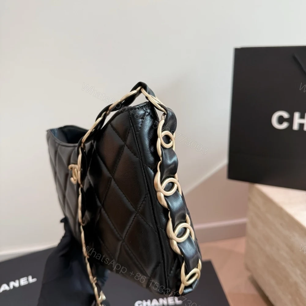 View 4 of Chanel Hobo Handbag Gold Tone Hardware Black 24Cm