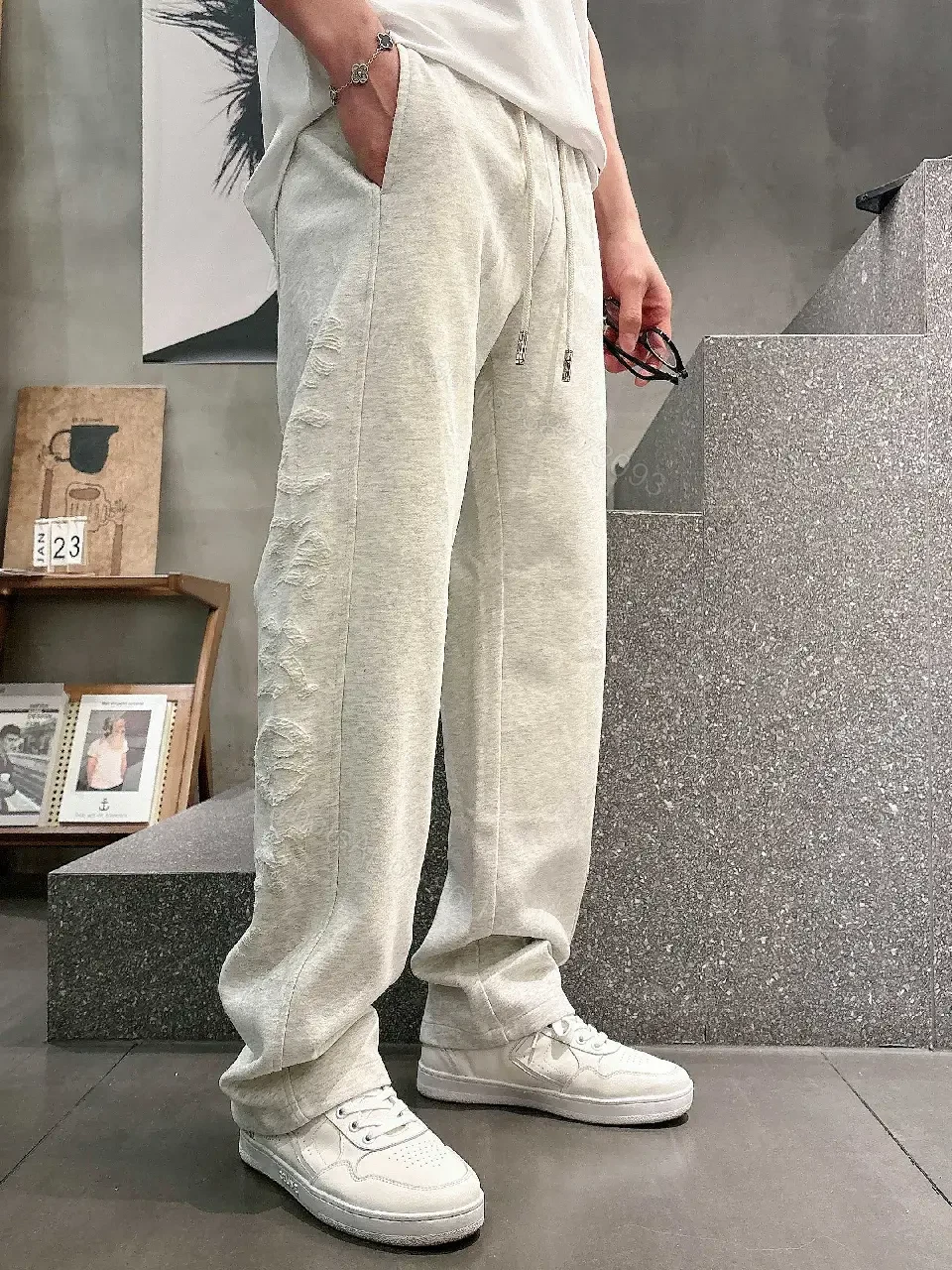 View 7 of Light Gray Heathered Joggers – Relaxed Streetwear, Drawstring Waist