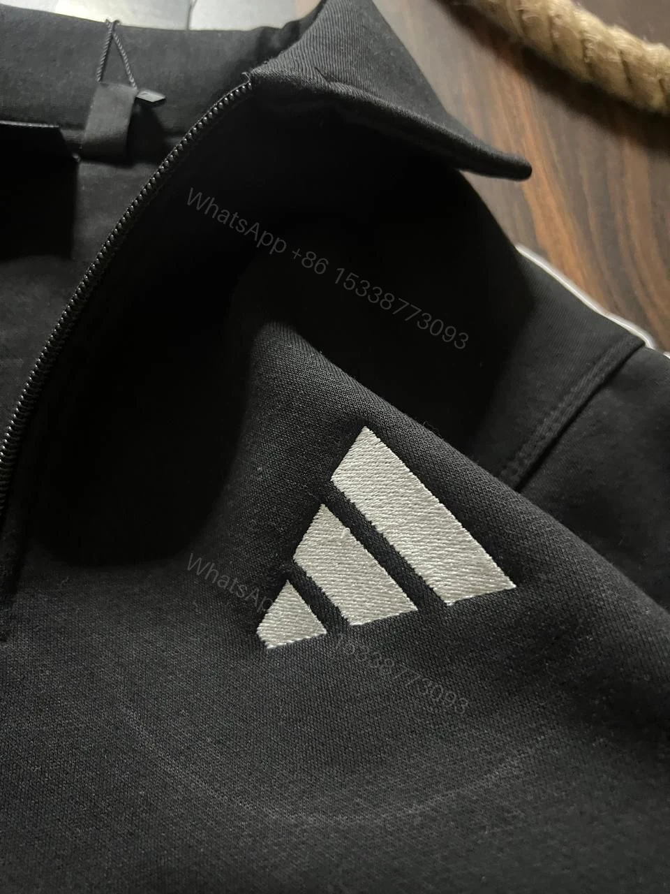 View 3 of FIRST COPY ADIDAS 3-Thread cotton fleece Half zip upper