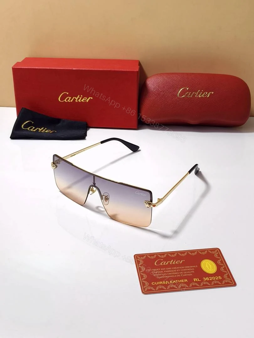 View 4 of First Copy Cartier Rimless Gradient Sunglasses Gold Frame Unisex UV Protection