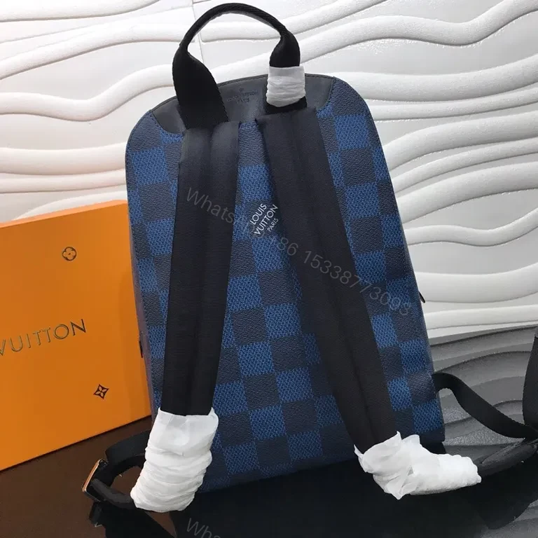 View 3 of Blue-Checkered Luxe Backpack: Structured, Everyday-Ready Organization