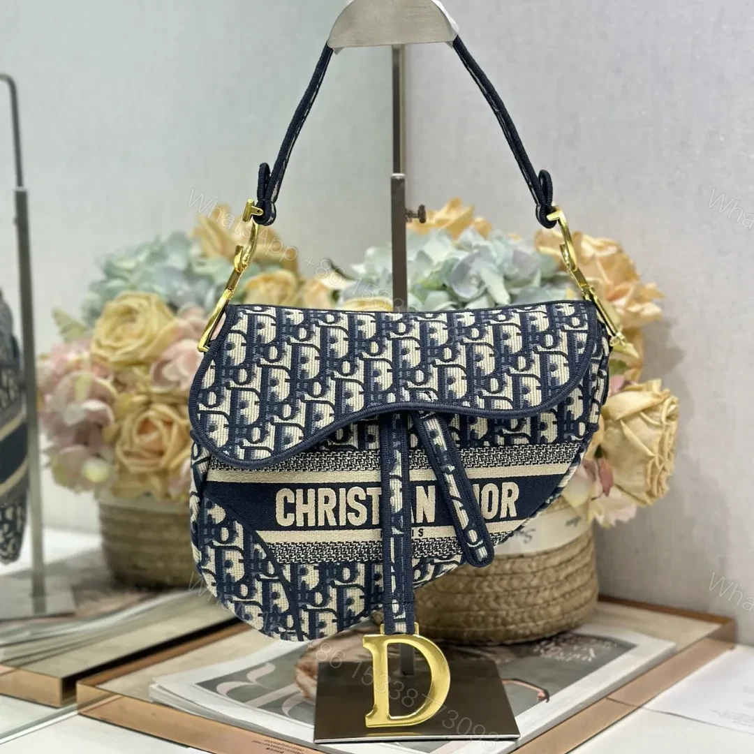 Christian Dior Saddle Bag in Blue Dior Oblique Jacquard — view 1