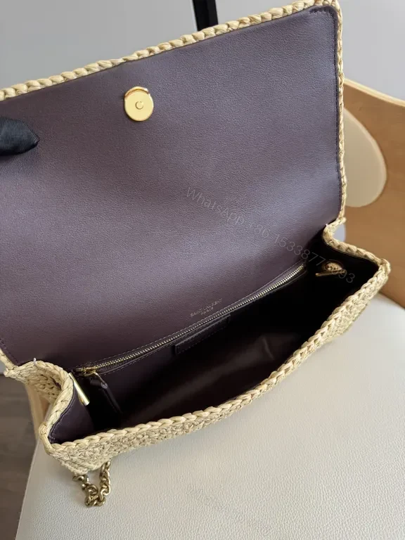 View 9 of Natural Raffia Tote with YSL Chain Hardware, Luxe Everyday Bag