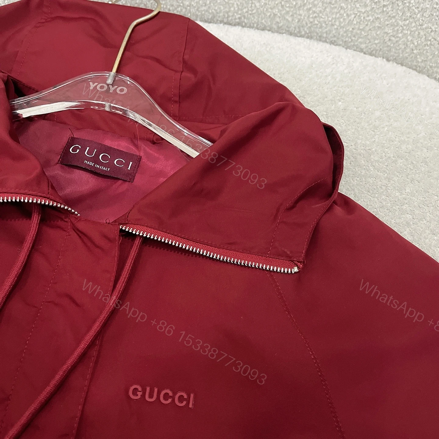 View 6 of Gucci Hooded Fabric Jacket With Logo Rosso Ancora Red