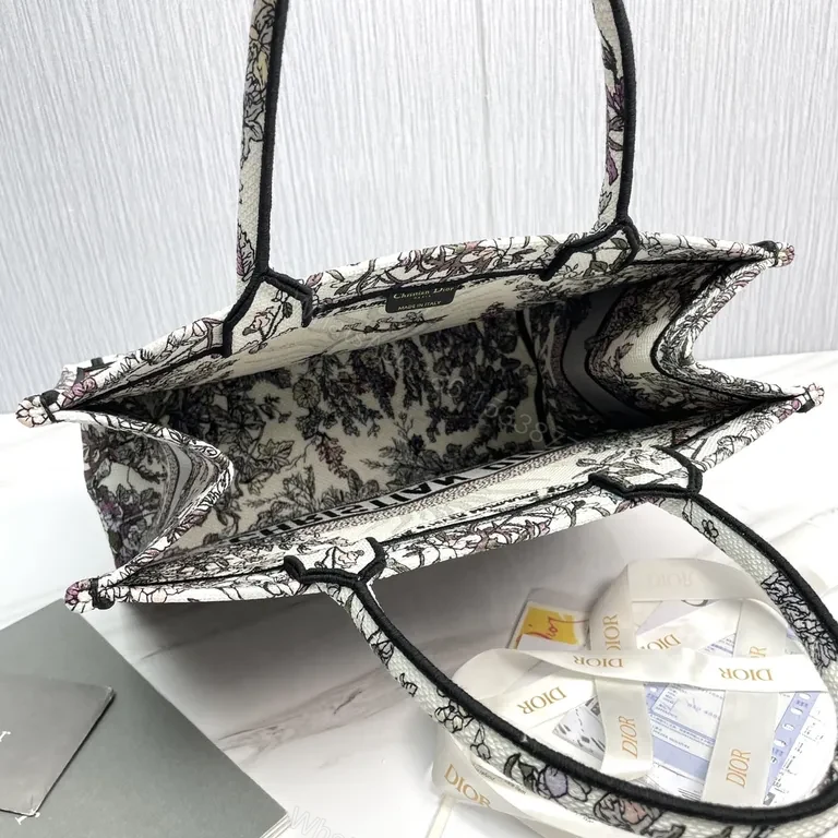 View 6 of Lux Floral Jacquard Tote - Diamond Logo Stripe, Dior-style Luxury Tote