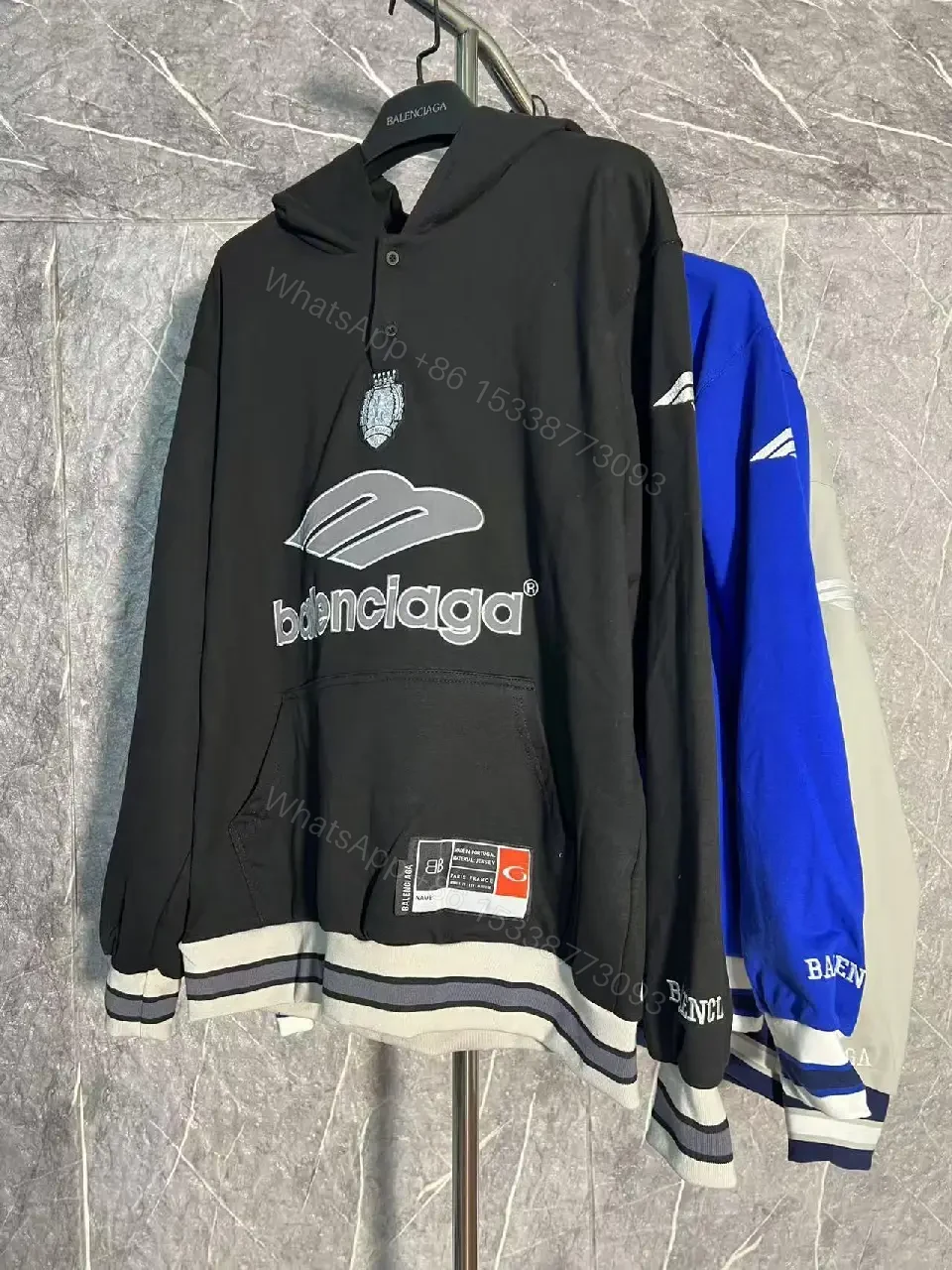 View 5 of Black + Cotton Blend + Streetwear + Bold Logo Luxe Hoodie