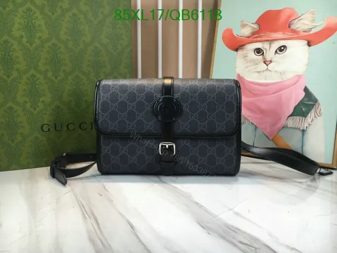 Gucci Inspired Supreme Black Messenger Bag QB61187 with Interlocking G — view 1