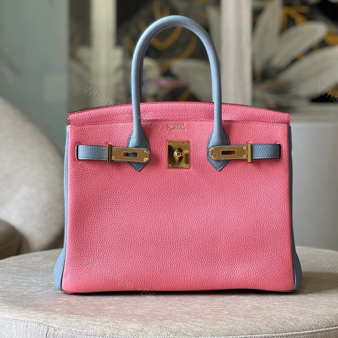 Hermes Birkin 30 Liam Blue/ Rose Pink Togo Leather Gold Hardware — view 1