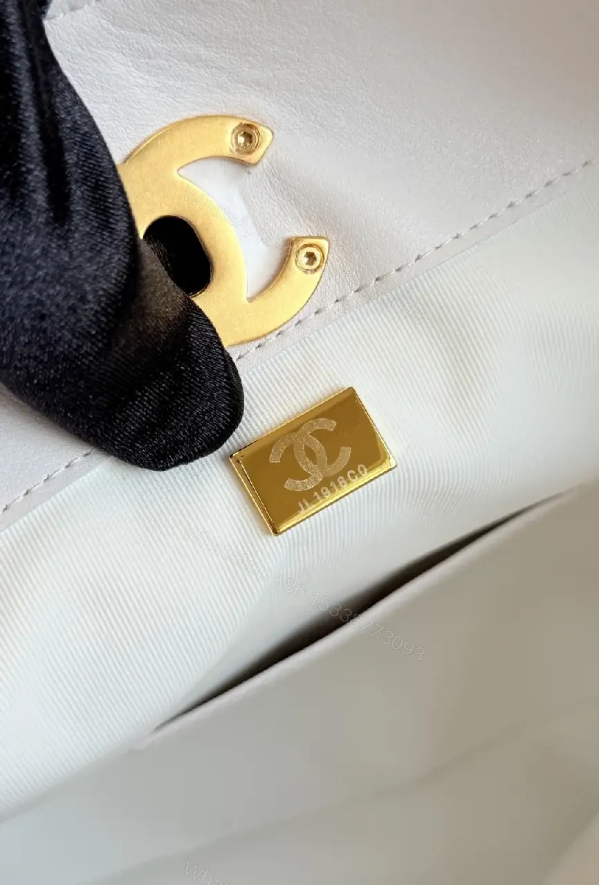 View 9 of White Quilted Tote with Gold Chain - Structured, Luxe Classic