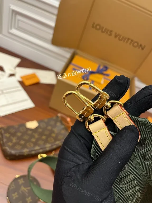 View 7 of Icon LV Monogram Compact Crossbody Set with Chain - Gold Hardware