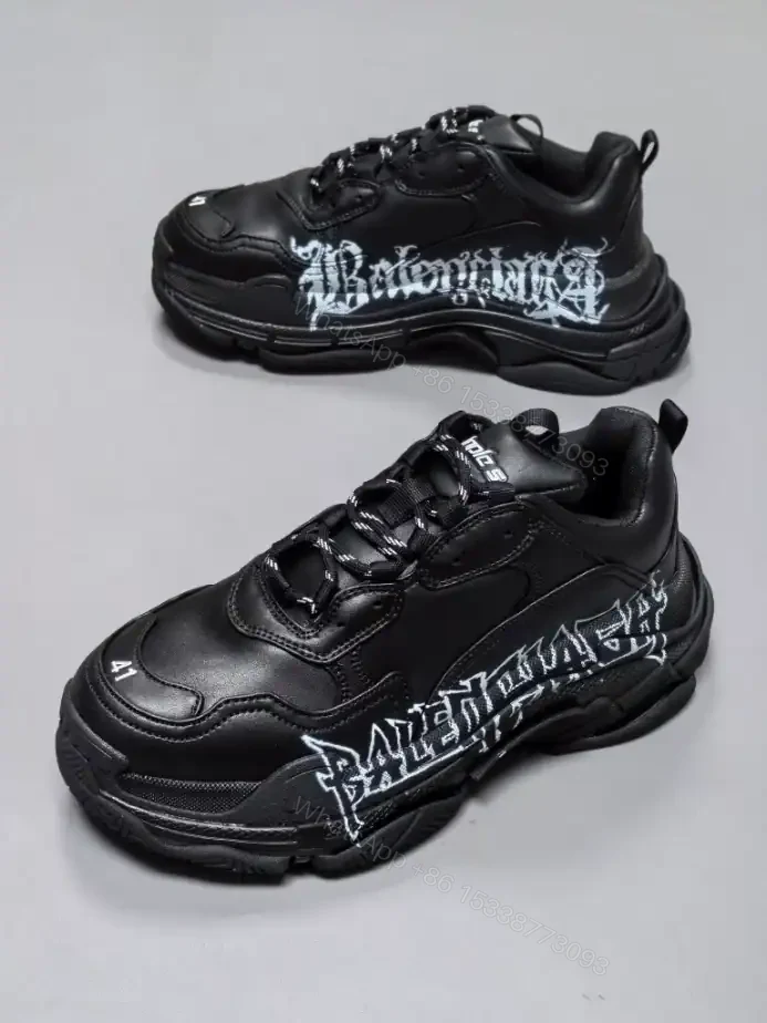 View 8 of BALENCIAGA TRIPLE S SNEAKER IN BLACK AND WHITE DIY METAL ARTWORK PRINTED COWSKIN – BB270
