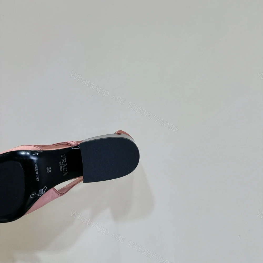 View 9 of 高仿Prada*1I747A尖頭粗跟高踭鞋5.5CM緞面粉色免檢版