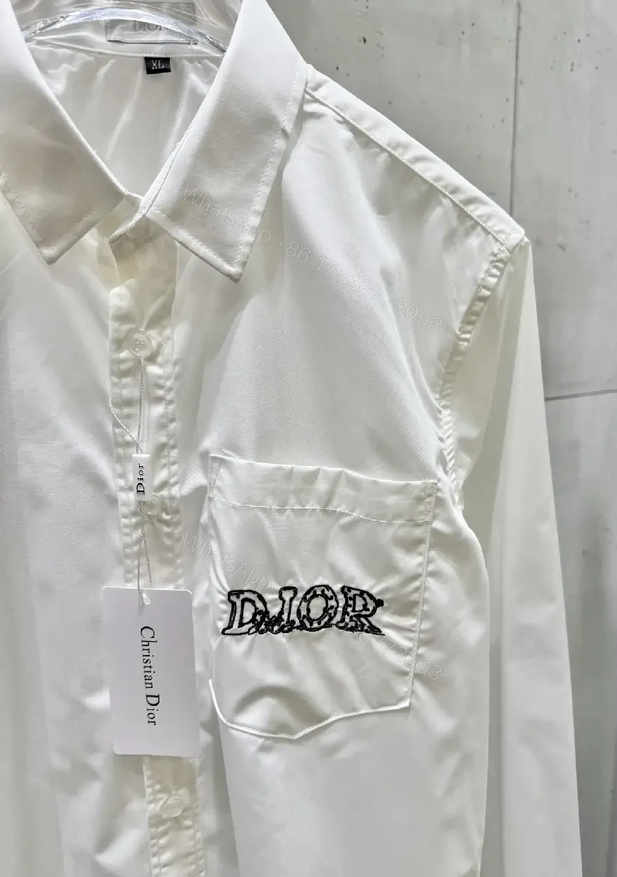View 3 of White Cotton Shirt with DIOR Pocket Minimal Logo Front Shirt
