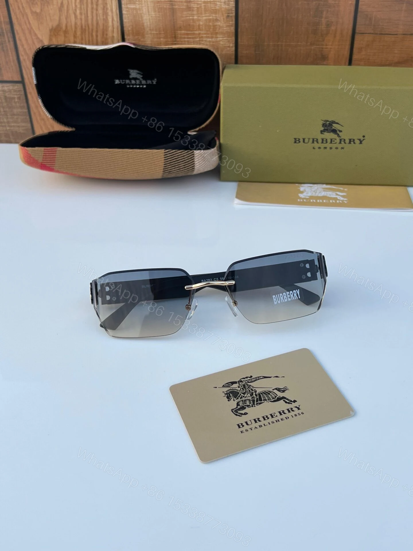 View 2 of Burberry Rimless Sunglasses Black-Grey