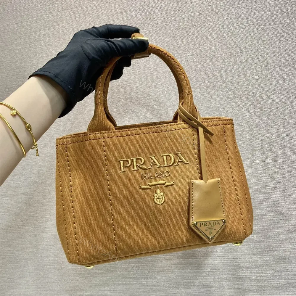 View 10 of 高仿Prada*1BA038刺繡徽標Tote手袋棕色Mini免檢版