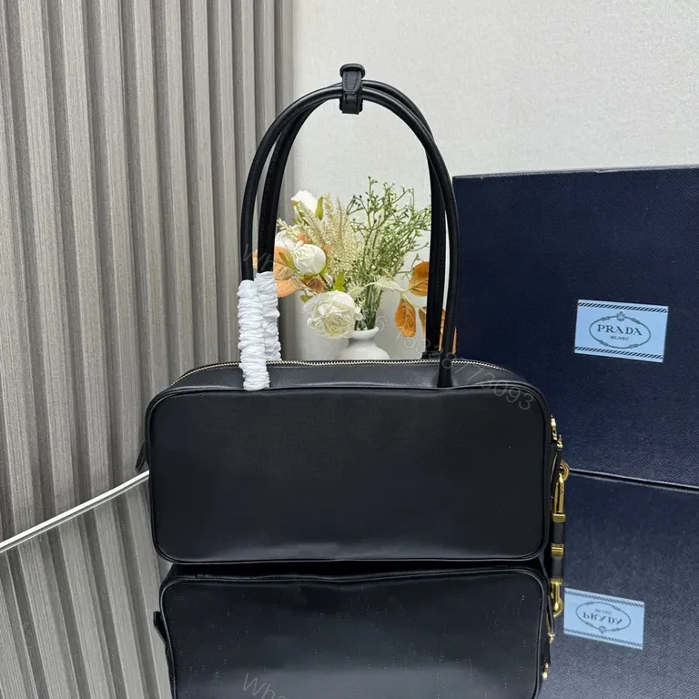View 3 of Prada Compact Satchel: Leather, Black, Gold Hardware