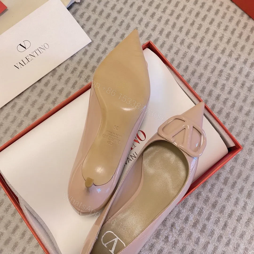 View 6 of Valentino Women Beige Patent Leather Pointed Pumps