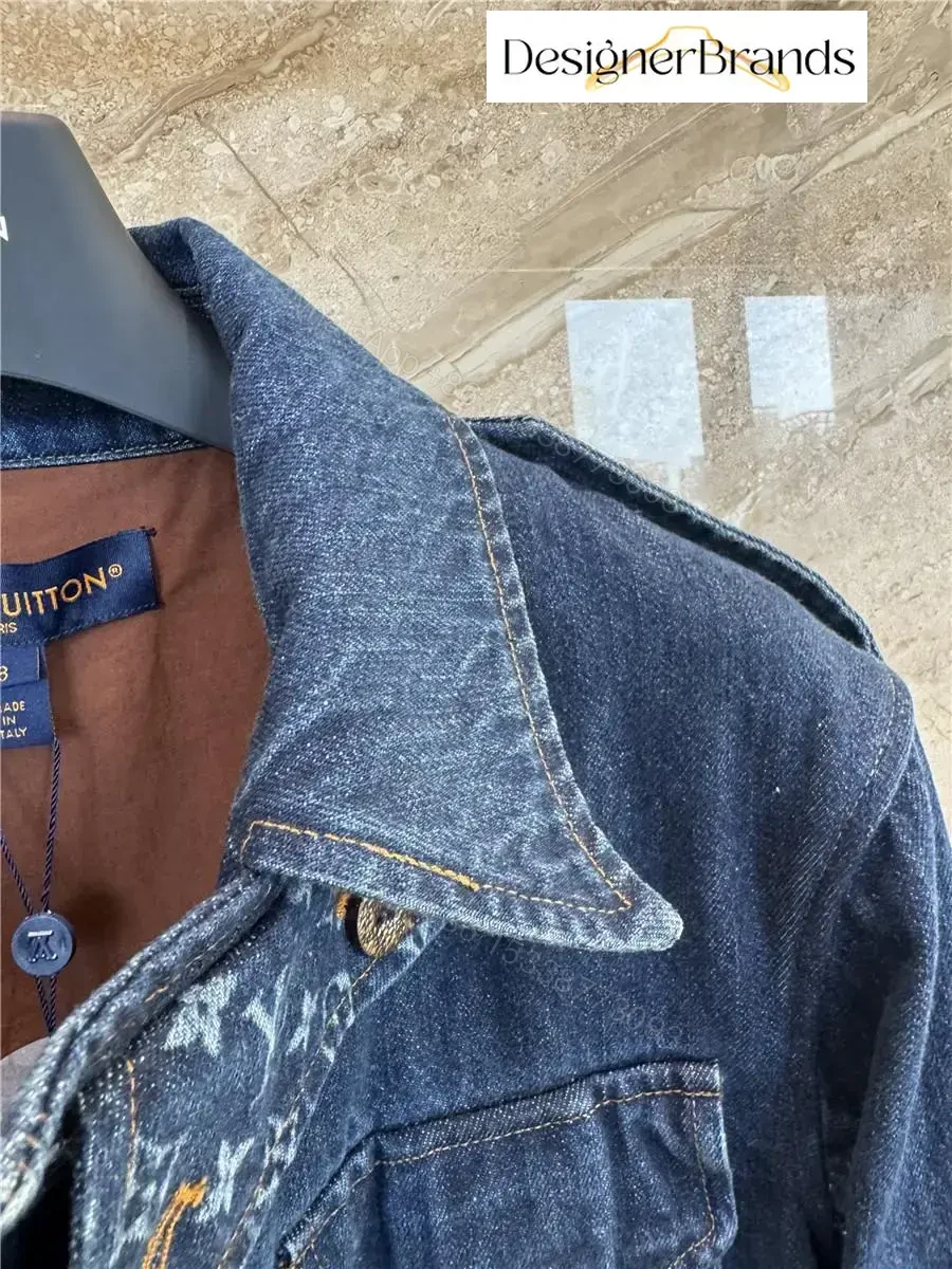 View 10 of Dark Indigo Denim Explorer Jacket: Monogram Detail, Structured Style